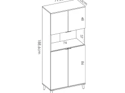 Aparador de cocina - 4 puertas, 1 hueco - Blanco y roble - WAJDI