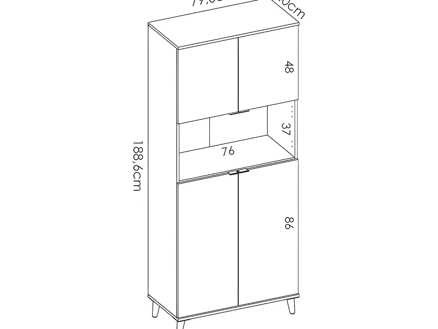 Aparador de cocina - 4 puertas, 1 hueco - Blanco y roble - WAJDI