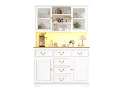 Aparador de cocina - 118 x 40 x 180 cm - con 6 cajones + puertas + LED + estantes de almacenamiento - MDF - blanco