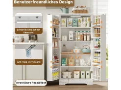 Aparador de cocina - 60 x 35 x 128 cm - con LED + estantes regulables + 2 puertas con almacenaje - MDF - blanco