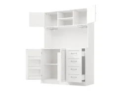 Aparador de cocina - 120 x 40 x 188 cm - con 4 puertas + LED + portavasos + cajones + estante snack - MDF - blanco