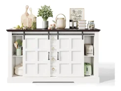 Aparador de cocina - 150 x 40 x 85 cm - con puertas correderas + 4 cajones - estilo rústico - MDF - blanco