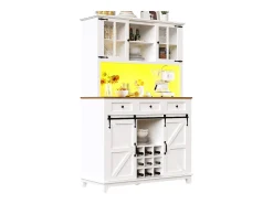 Aparador de cocina - con LED - con puerta corredera y 3 cajones - con estante ajustable - blanco