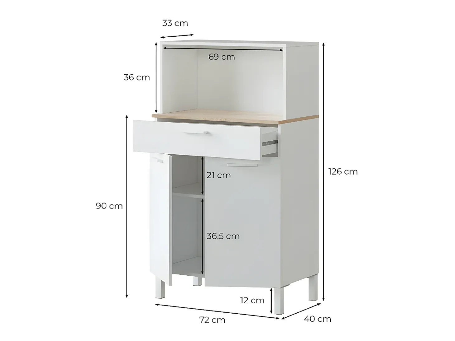 Aparador de cocina 2 puertas y 1 cajón L72 cm - Kira