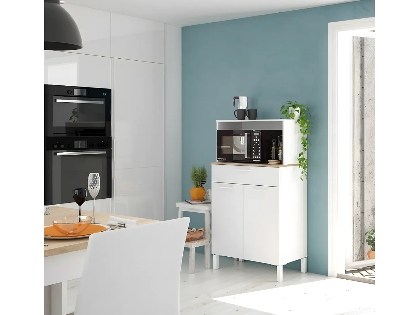Aparador de cocina 2 puertas y 1 cajón L72 cm - Kira