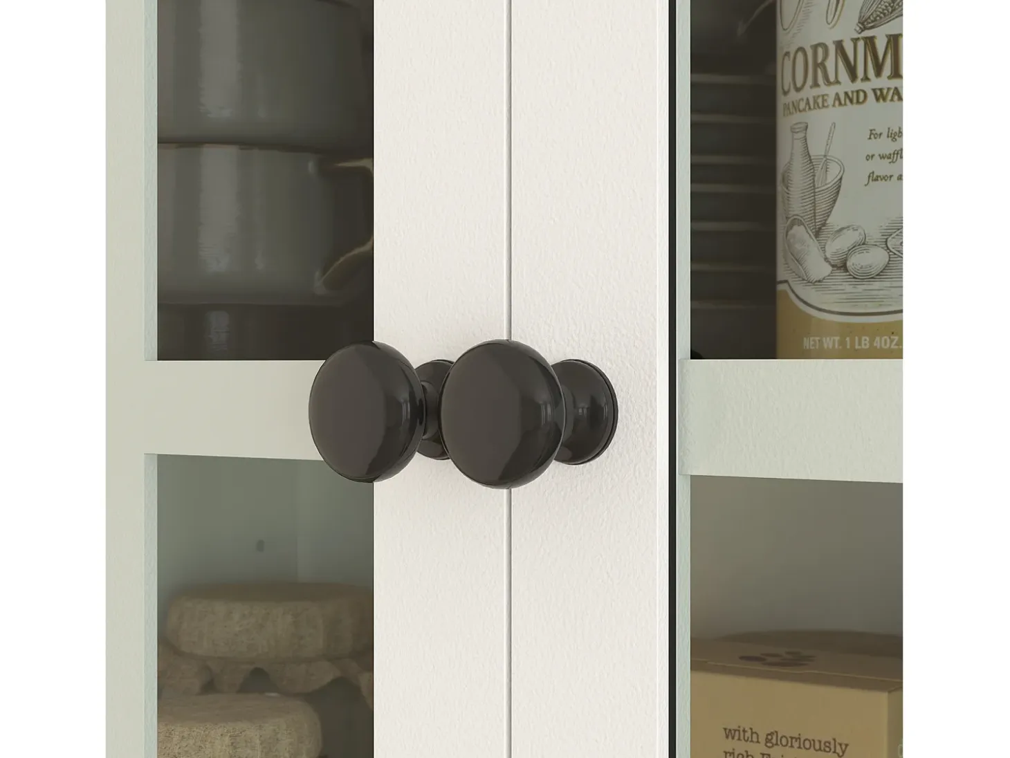 Aparador de cocina con 2 cajones y puertas de cristal, espacio para guardar vajilla, 68 x 39,5 x 170 cm, blanco