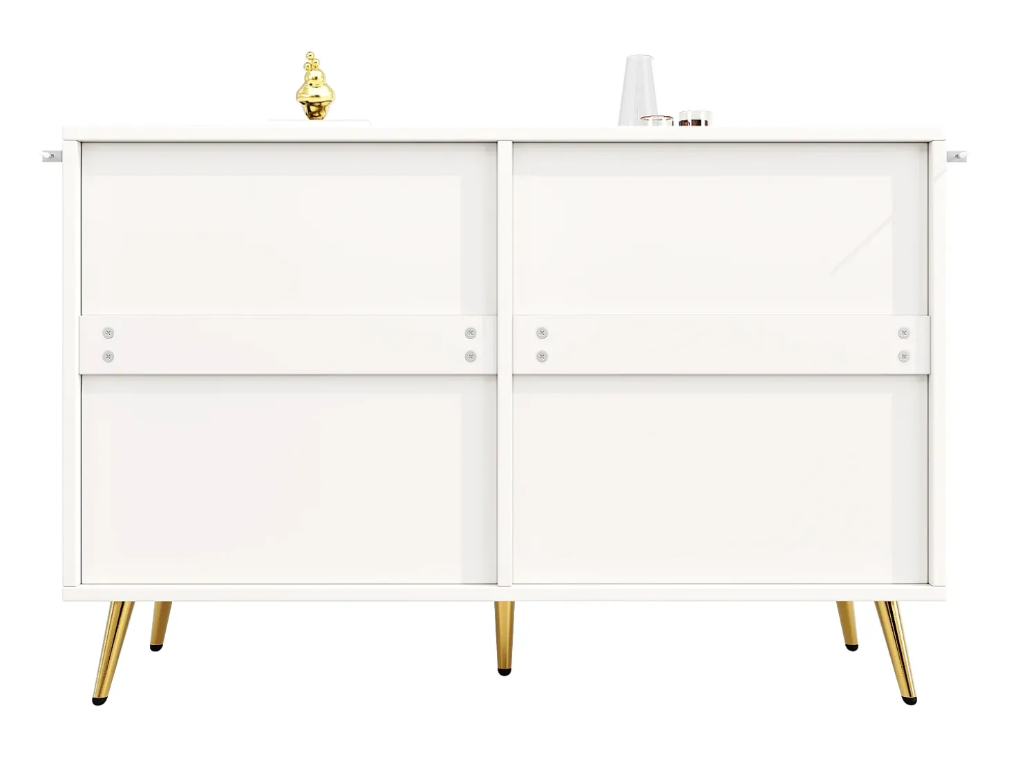Aparador de cocina con 6 cajones, cuerpo blanco, tiradores y patas de metal dorado - 120x40x75cm