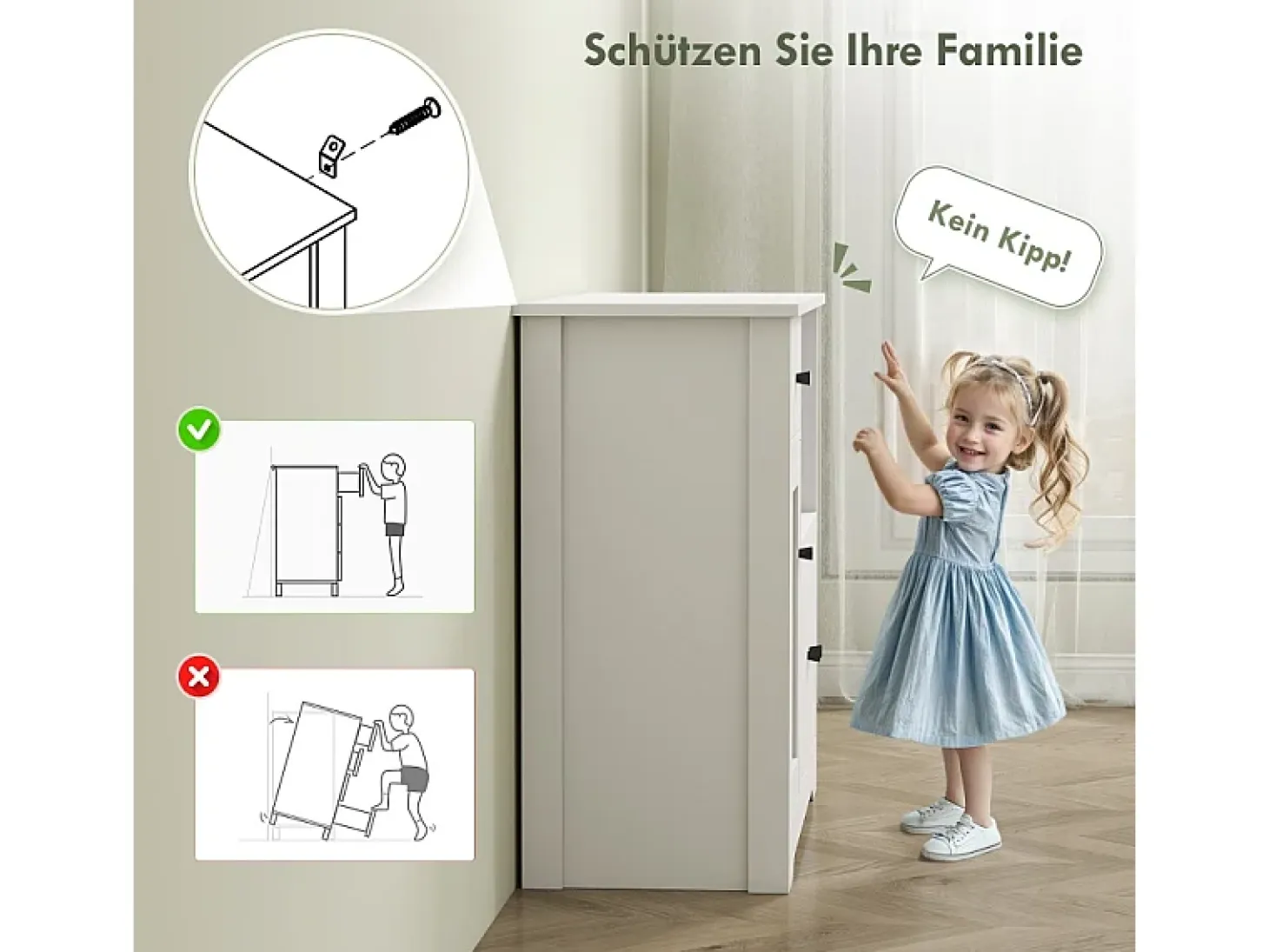 Aparador de cocina con 1 cajón y 3 puertas, para cocina, comedor o sala de estar, blanco