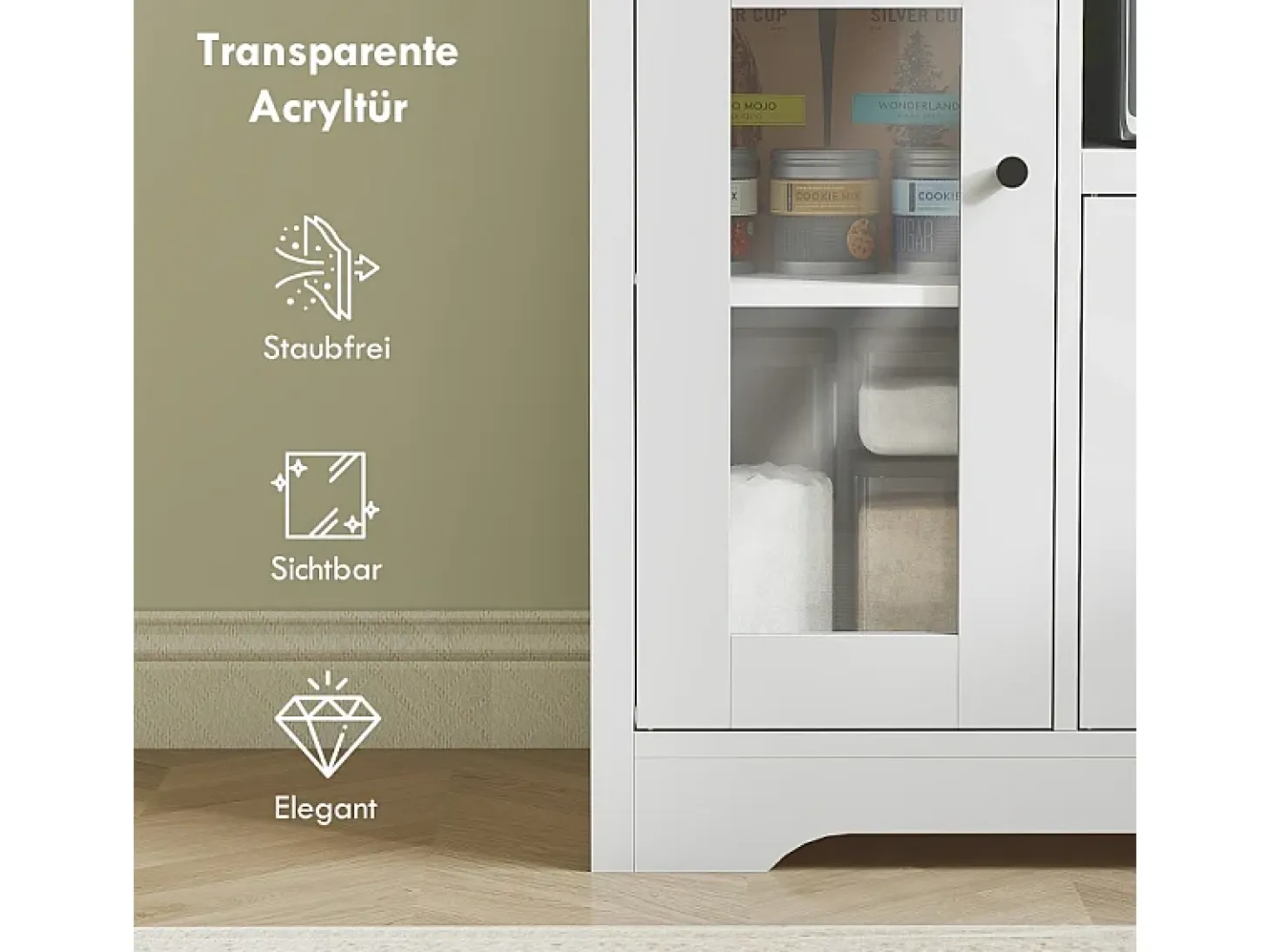 Aparador de cocina con 1 cajón y 3 puertas, para cocina, comedor o sala de estar, blanco