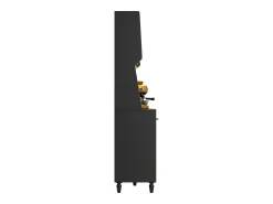 Aparador de cocina con 4 puertas correderas, 3 cajones e iluminación LED - Madera, ratán y cristal - Negro