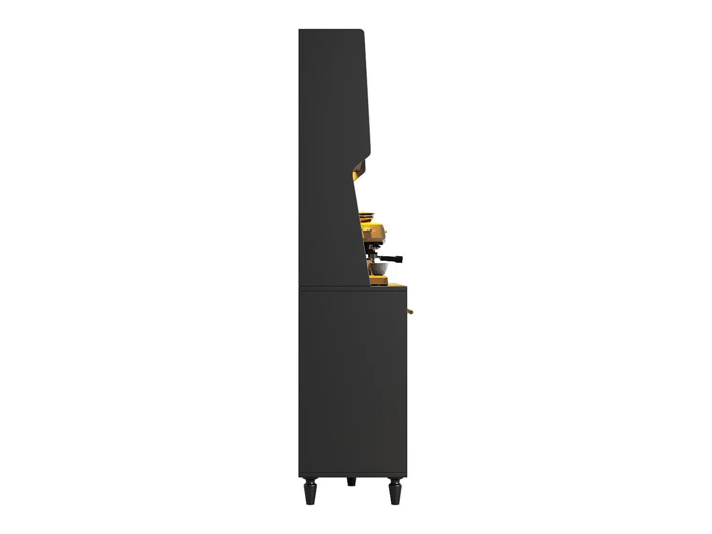 Aparador de cocina con 4 puertas correderas, 3 cajones e iluminación LED - Madera, ratán y cristal - Negro