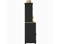 Aparador de cocina con 4 puertas, 3 cajones, botellero e iluminación LED - Madera MDF - Negro