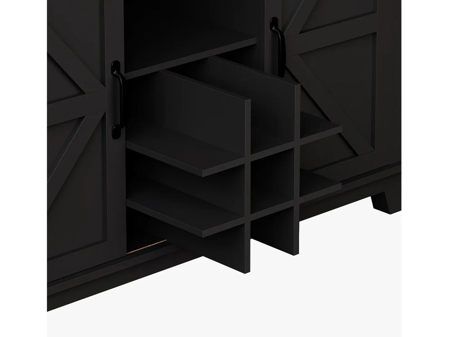 Aparador de cocina con 4 puertas, 3 cajones, botellero e iluminación LED - Madera MDF - Negro
