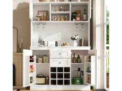 Aparador de cocina con 4 puertas, 2 cajones y botellero - Madera MDF - Negro