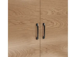 Aparador de cocina con 2 puertas acrílicas e iluminación LED, gris y natural