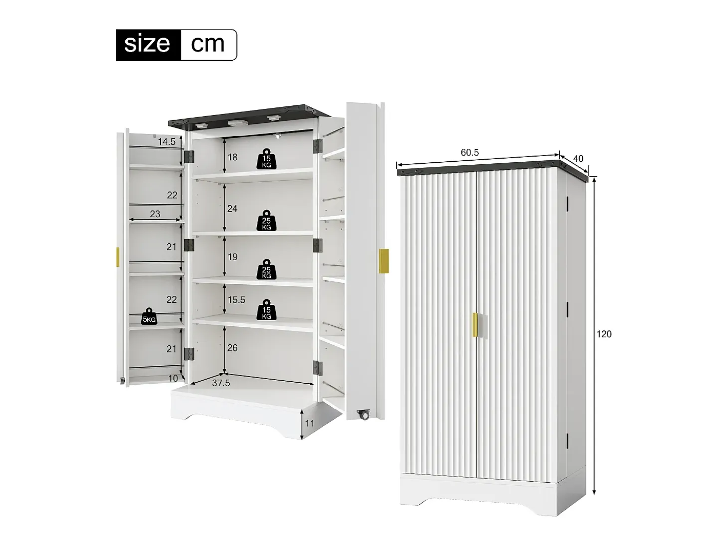 Aparador de cocina con 2 puertas y sensor LED - Puerta a rayas - Blanco