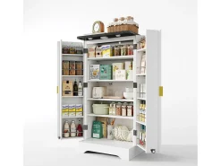 Aparador de cocina con 2 puertas y sensor LED - Puerta a rayas - Blanco