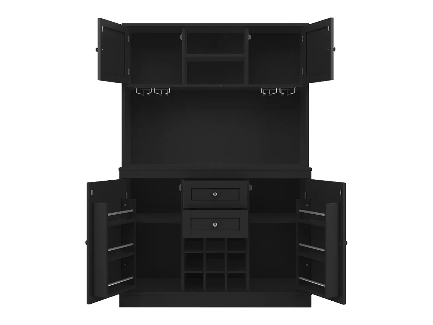 Aparador de cocina con 4 puertas, 2 cajones y botellero - Madera MDF - Negro