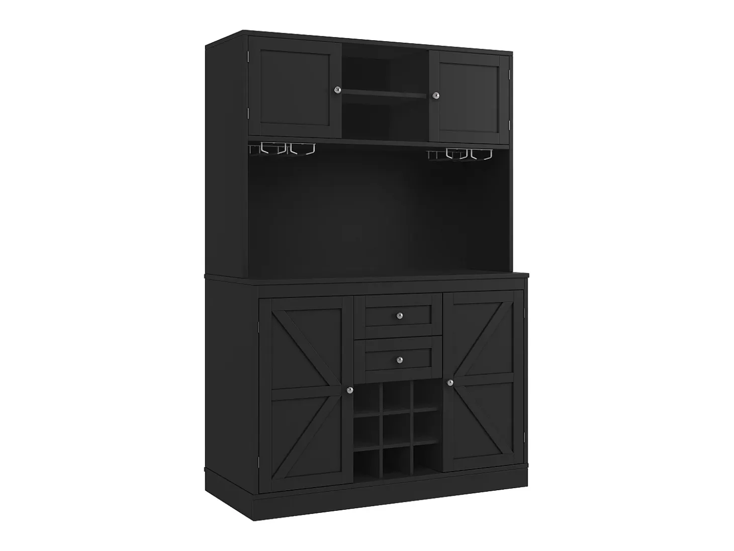 Aparador de cocina con 4 puertas, 2 cajones y botellero - Madera MDF - Negro