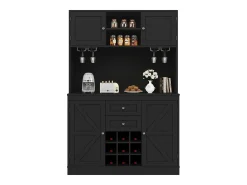 Aparador de cocina con 4 puertas, 2 cajones y botellero - Madera MDF - Negro