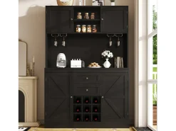Aparador de cocina con 4 puertas, 2 cajones y botellero - Madera MDF - Negro