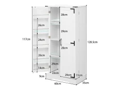 Aparador de cocina con almacenaje 60×35×128 cm con LED - Aparador de madera para cocina y salón, blanco
