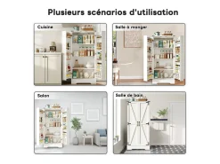 Aparador de cocina con almacenaje 60×35×128 cm con LED - Aparador de madera para cocina y salón, blanco
