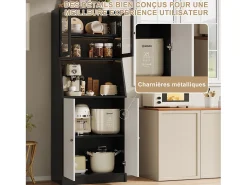 Aparador de cocina con encimera, almacenaje integrado, aparador, almacenaje con tira LED, 70 x 40 x 180 cm, mueble de cocina, negro