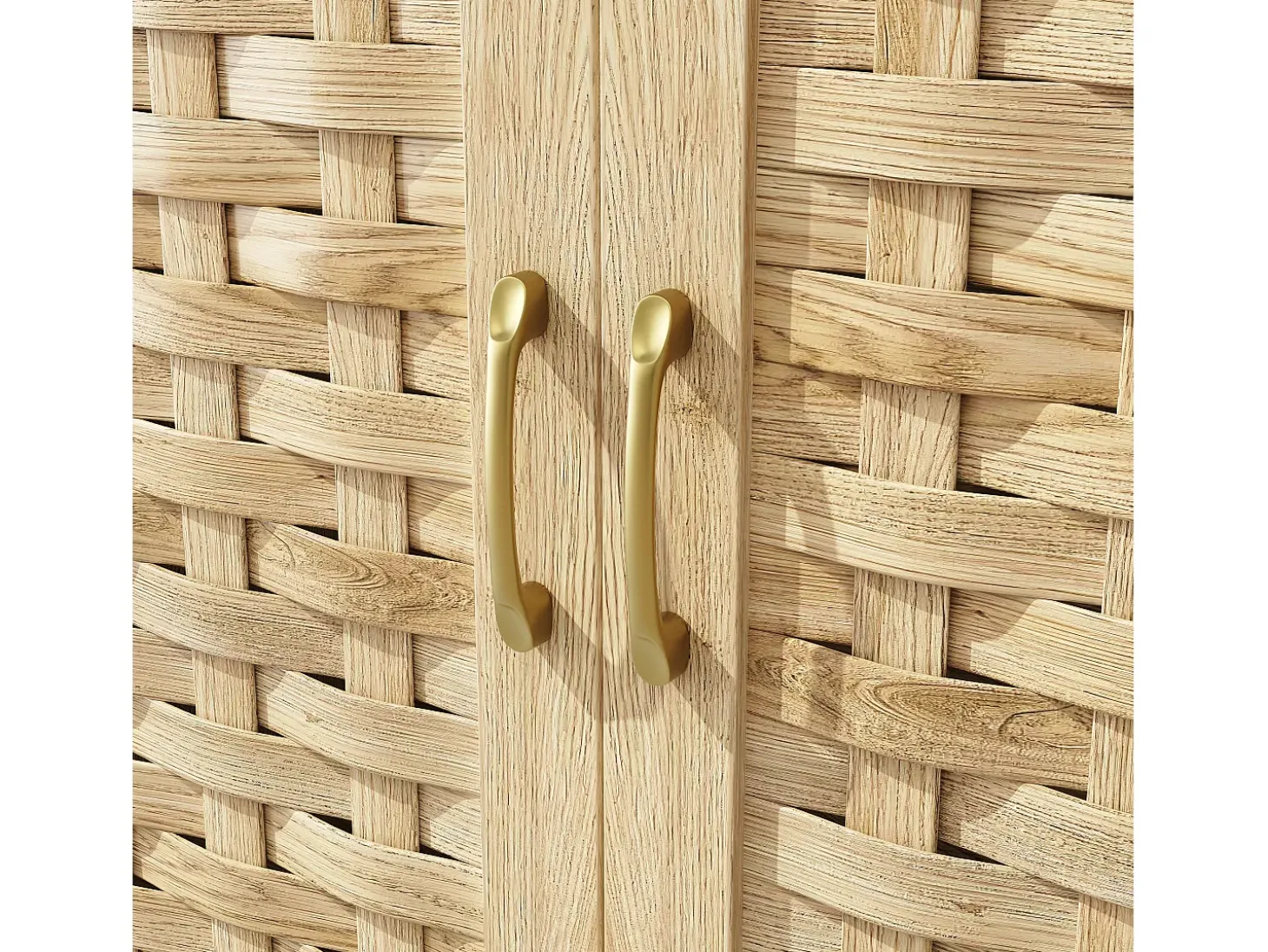 Aparador de cocina con iluminación LED, 5 puertas y cajón - Puertas de MDF trenzado - Natural