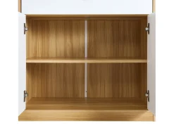 Aparador de cocina con iluminación LED, cajón y puertas - Gran capacidad de almacenaje - Color blanco y madera