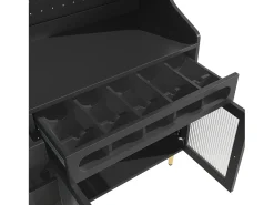 Aparador de cocina con iluminación LED, 4 puertas, 3 cajones y botellero - Negro