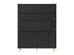 Aparador de cocina con iluminación LED, 4 puertas, 3 cajones y botellero - Negro