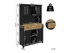 Aparador de cocina con iluminación LED, 3 cajones y 4 puertas - estantes regulables - Negro y madera