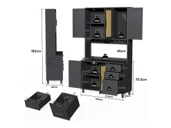 Aparador de cocina con LED - 100 x 40 x 183 cm - con USB + enchufes + estantes regulables + 3 cajones - MDF - negro