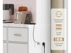 Aparador de cocina con LED - 6 puertas, 3 cajones y 3 compartimentos abiertos - Blanco