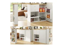 Aparador de cocina con tablero giratorio 360°, 2 cajones, 1 puerta y 2 nichos, blanco - 204x39x104cm