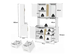 Aparador de cocina de 183 cm con luces LED, puertos USB, estantes ajustables y 3 cajones - blanco