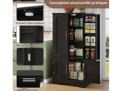 Aparador de cocina de 4 puertas, 180×80×40 cm, con 4 compartimentos para comedor, color negro