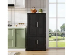Aparador de cocina de 4 puertas, 180×80×40 cm, con 4 compartimentos para comedor, color negro