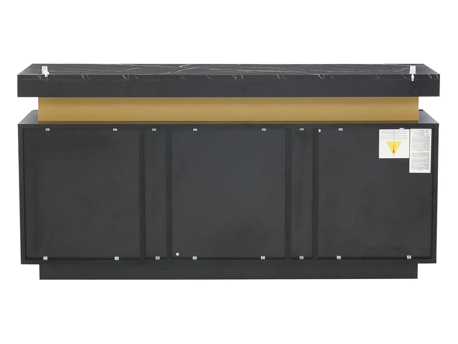 Aparador de cocina de 3 puertas con tablero efecto mármol para salón, dormitorio, color negro