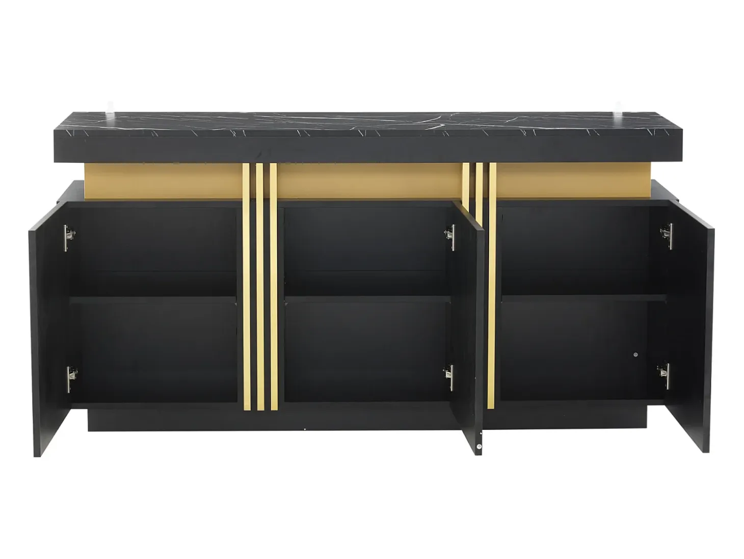 Aparador de cocina de 3 puertas con tablero efecto mármol para salón, dormitorio, color negro
