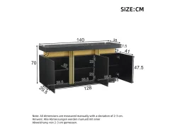 Aparador de cocina de 3 puertas con tablero efecto mármol para salón, dormitorio, color negro
