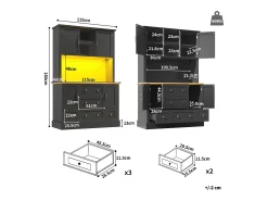 Aparador de cocina de alta calidad - 115 x 40 x 180 cm - con LED + 3 cajones + 4 puertas - MDF - negro