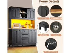 Aparador de cocina de alta calidad - 120 x 40 x 180 cm - con LED + 3 cajones + 4 puertas - MDF - negro