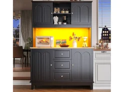 Aparador de cocina de alta calidad - 120 x 40 x 180 cm - con LED + 3 cajones + 4 puertas - MDF - negro
