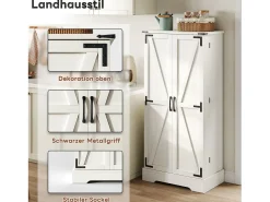 Aparador de cocina estilo rústico con LED, 2 puertas y estantes ajustables, MDF, blanco (128,5 x 44,5 x 15,88 cm)