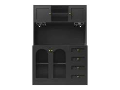 Aparador de cocina estilo rústico - 120 x 40 x 188 cm - con 4 puertas + LED + estantes de almacenamiento + cajones - MDF - negro