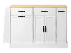 Aparador de cocina moderno - 133,5 x 40 x 86 cm - con especiero exterior + puertas + cajones - MDF - blanco