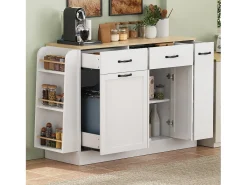 Aparador de cocina moderno - 133,5 x 40 x 86 cm - con especiero exterior + puertas + cajones - MDF - blanco