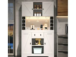 Aparador de cocina moderno - 105 x 40 x 180 cm - con estantes + cajón + luces LED + 4 puertas - MDF - blanco